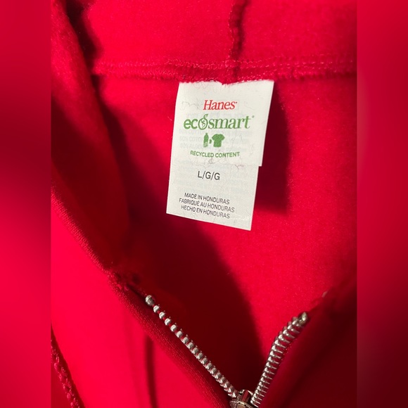 Hanes Eco Smart Men’s Red Zip up Hoodie - Picture 3 of 3